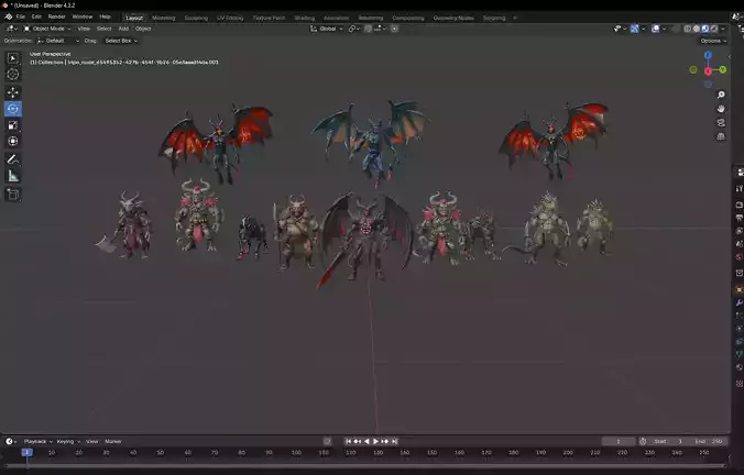 Demonic and Draconic Fantasy Character Lineup  Blender 3D Models