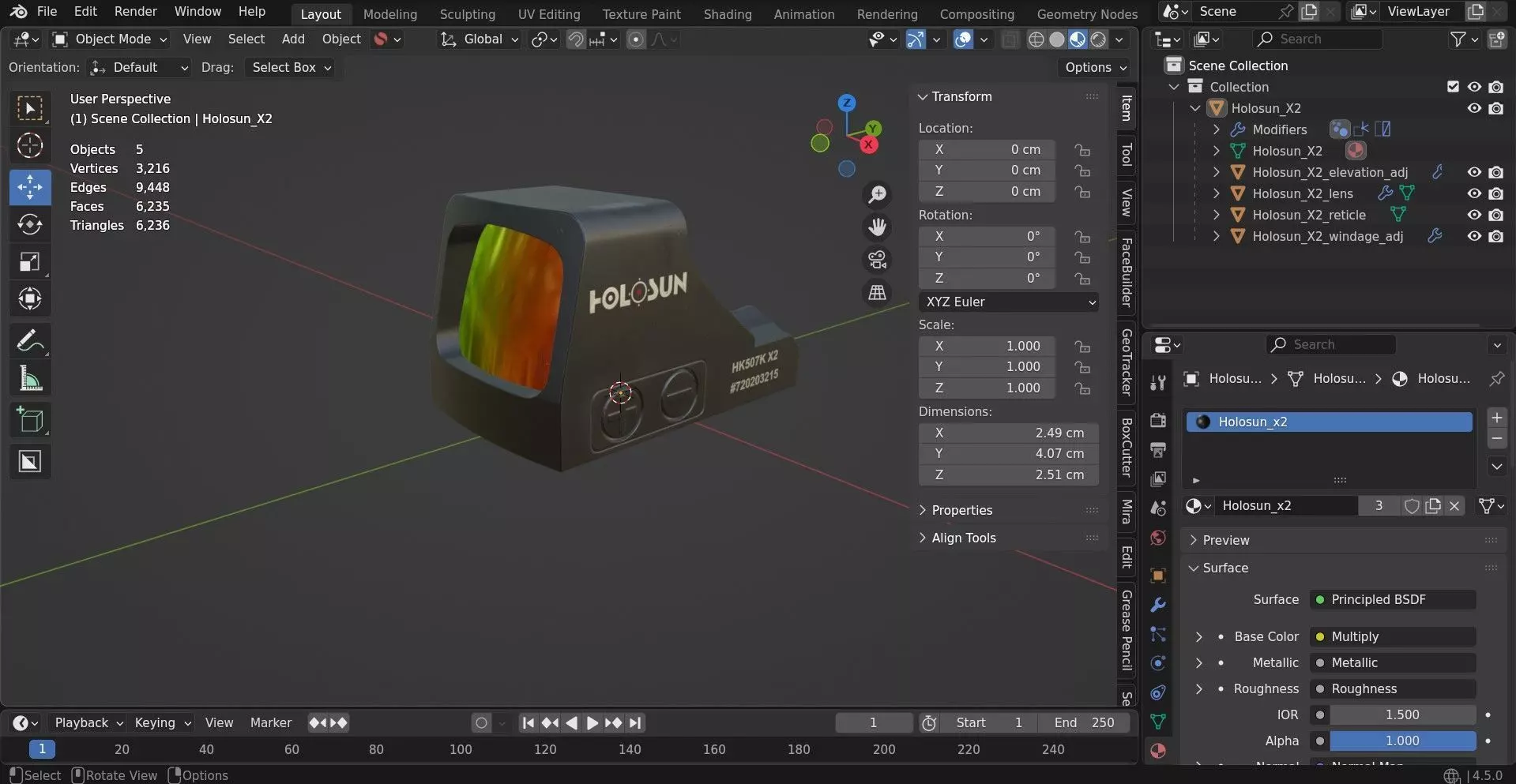 Holosun HS507K X2 red dot sight Low-poly 3D model_16