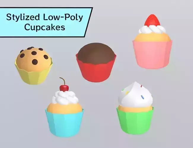 Stylized Low-Poly Cupcake Pack