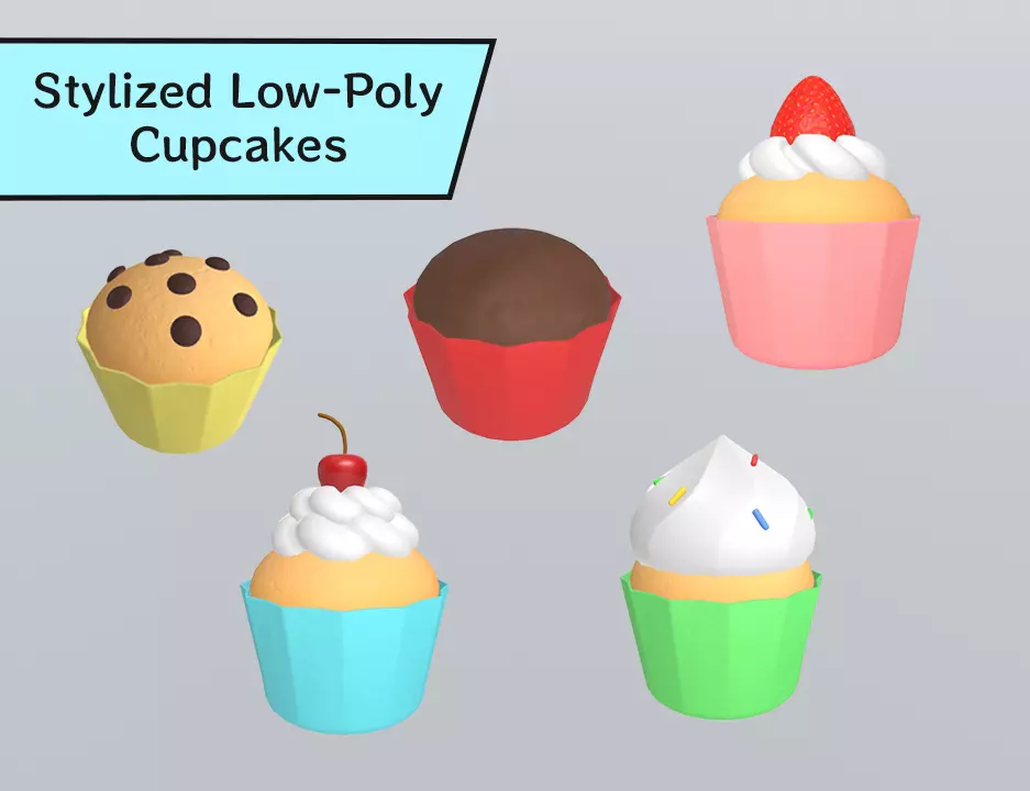 Stylized Low-Poly Cupcake Pack Low-poly 3D model_0