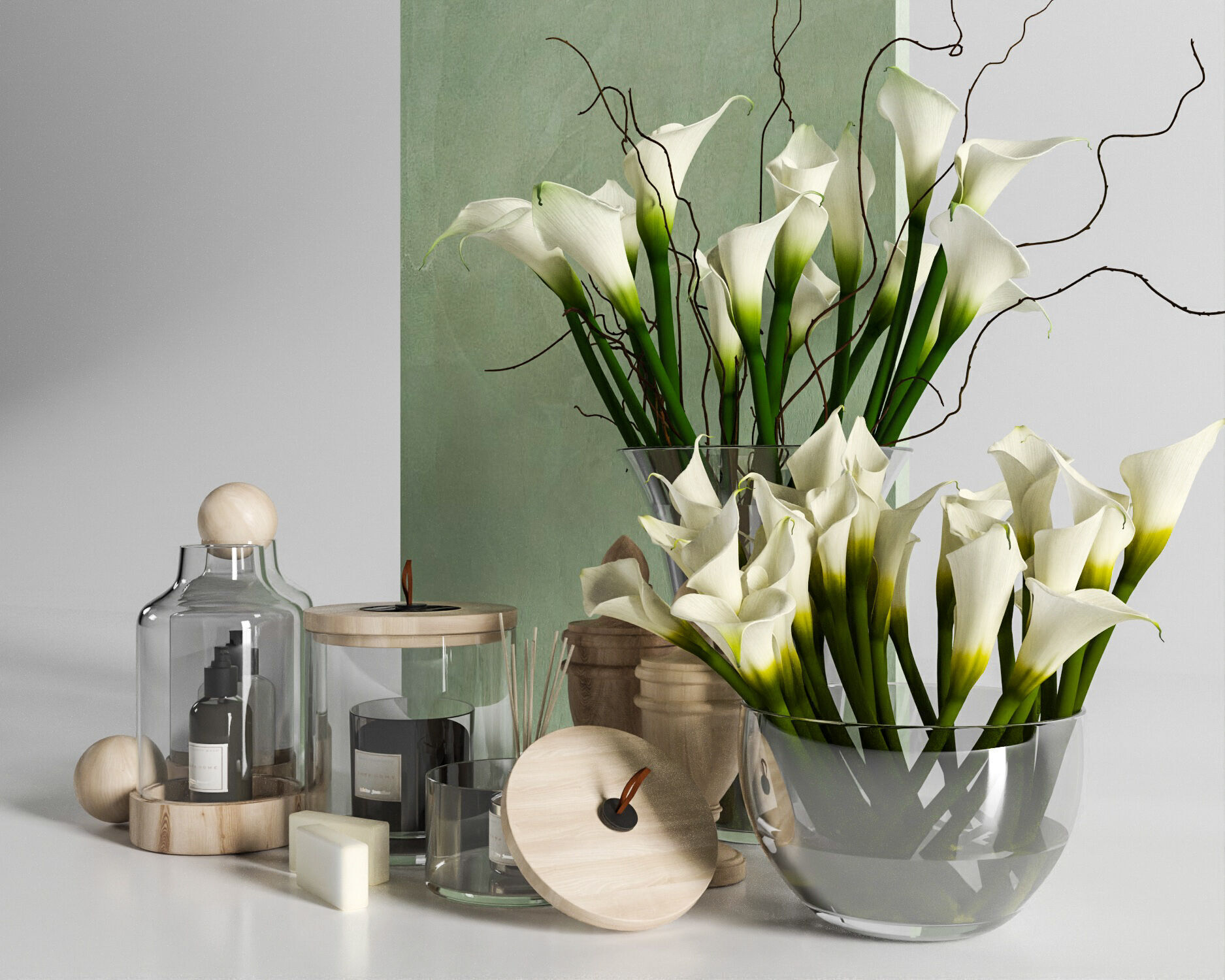 Calla Lily Decoration Set and Aromatherapy Accessories 3D model_2