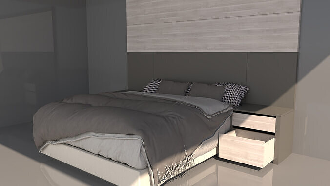 Designer Bedroom Set  Wood  Fabric Double Bed 3D model