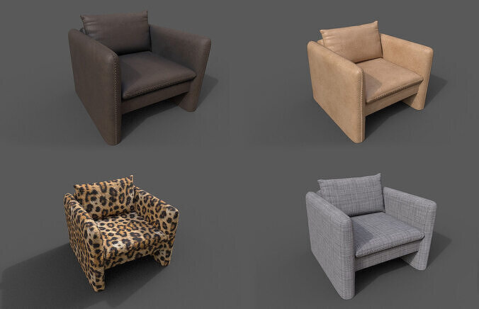 Pack 4 Modern Armchair Low-poly 3D model
