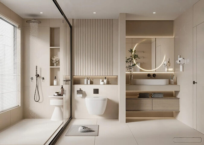 Cream Style Interior 3D Bathroom  3D model