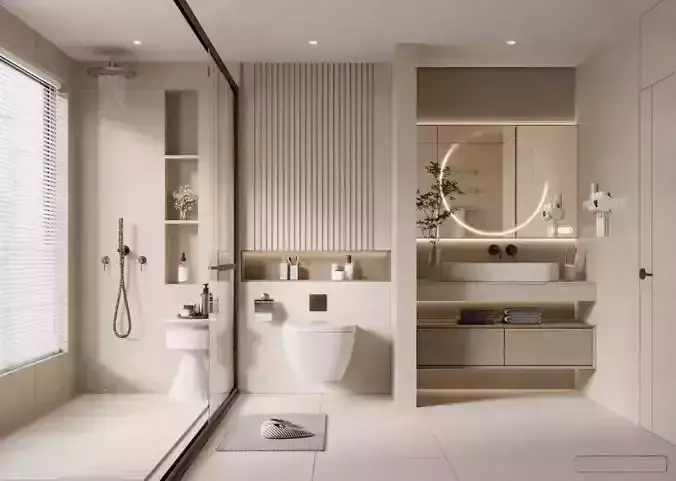 Cream Style Interior 3D Bathroom  3D model