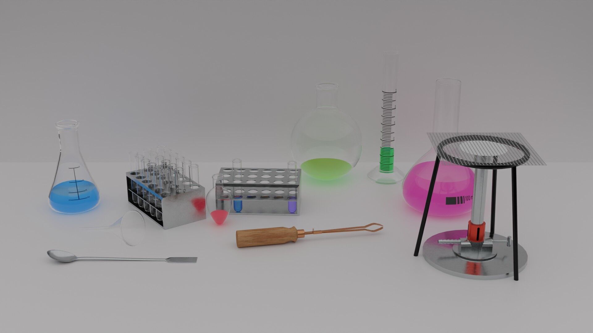 Lab glassware and tools collection Low-poly 3D model_1