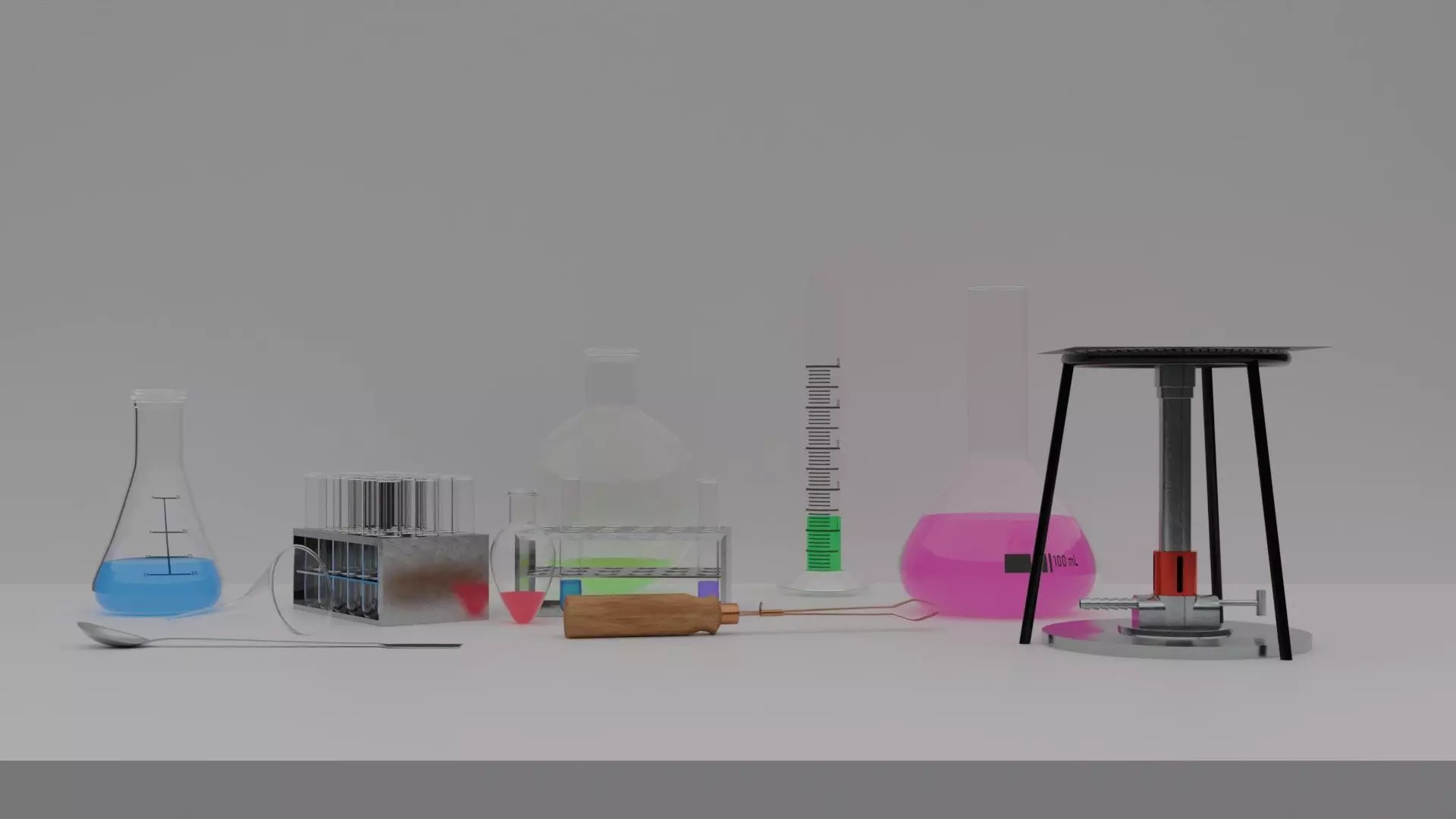 Lab glassware and tools collection Low-poly 3D model_0