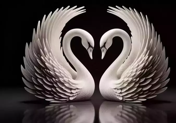 Sculptural Swan Pair in Symmetrical Serenity 3D print model