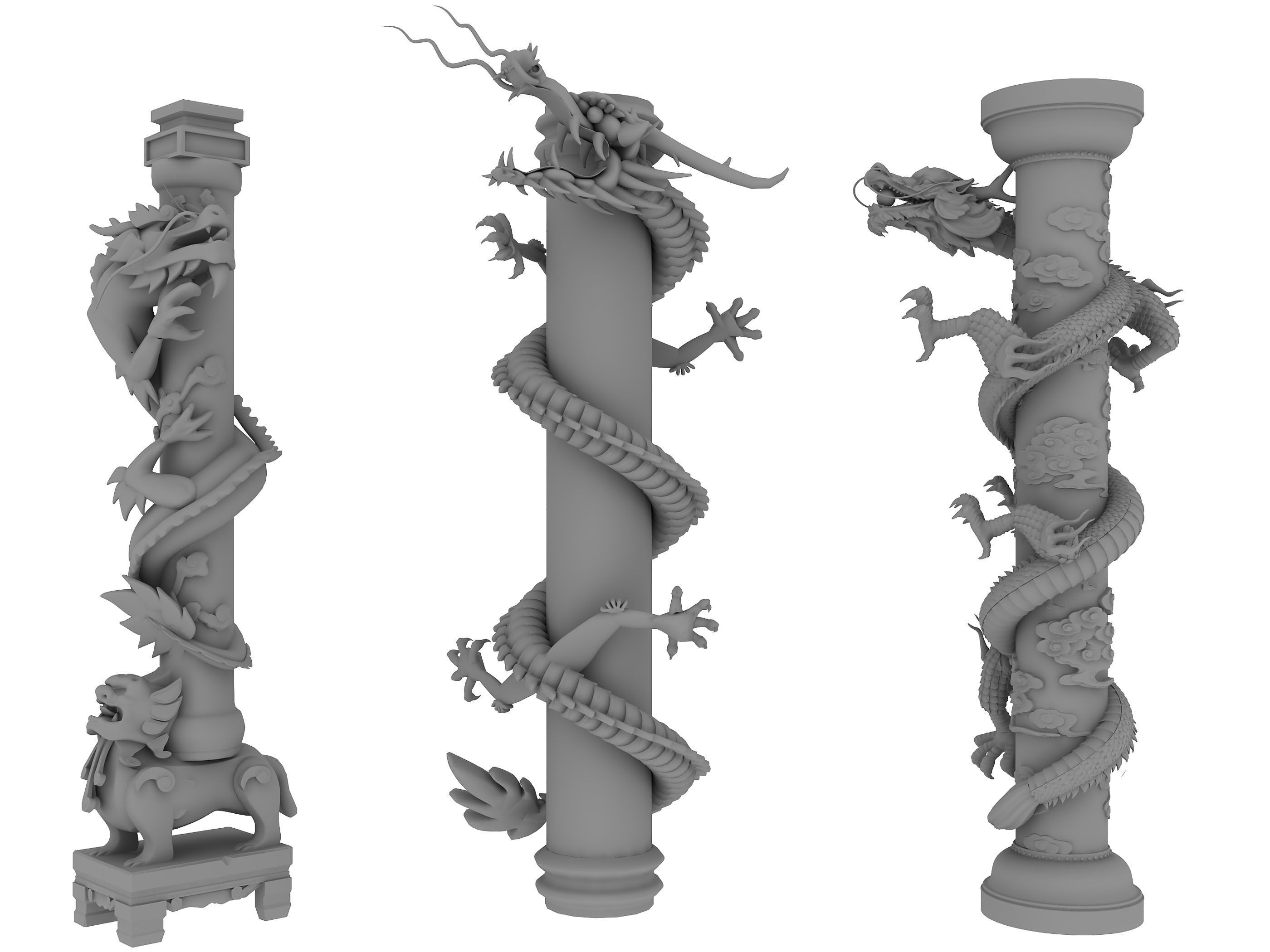 Chinese style pillars Low-poly 3D model_6
