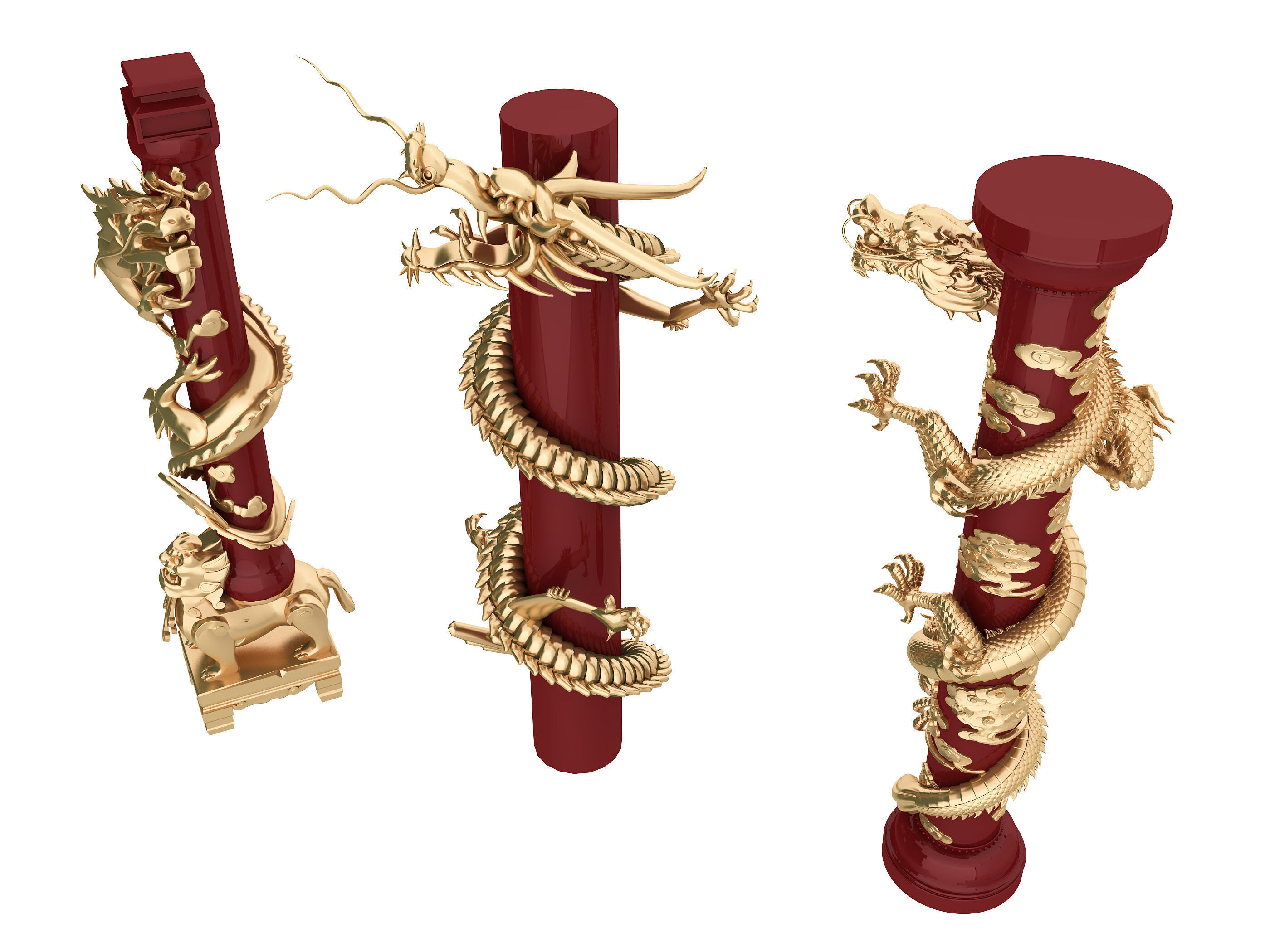 Chinese style pillars Low-poly 3D model_2