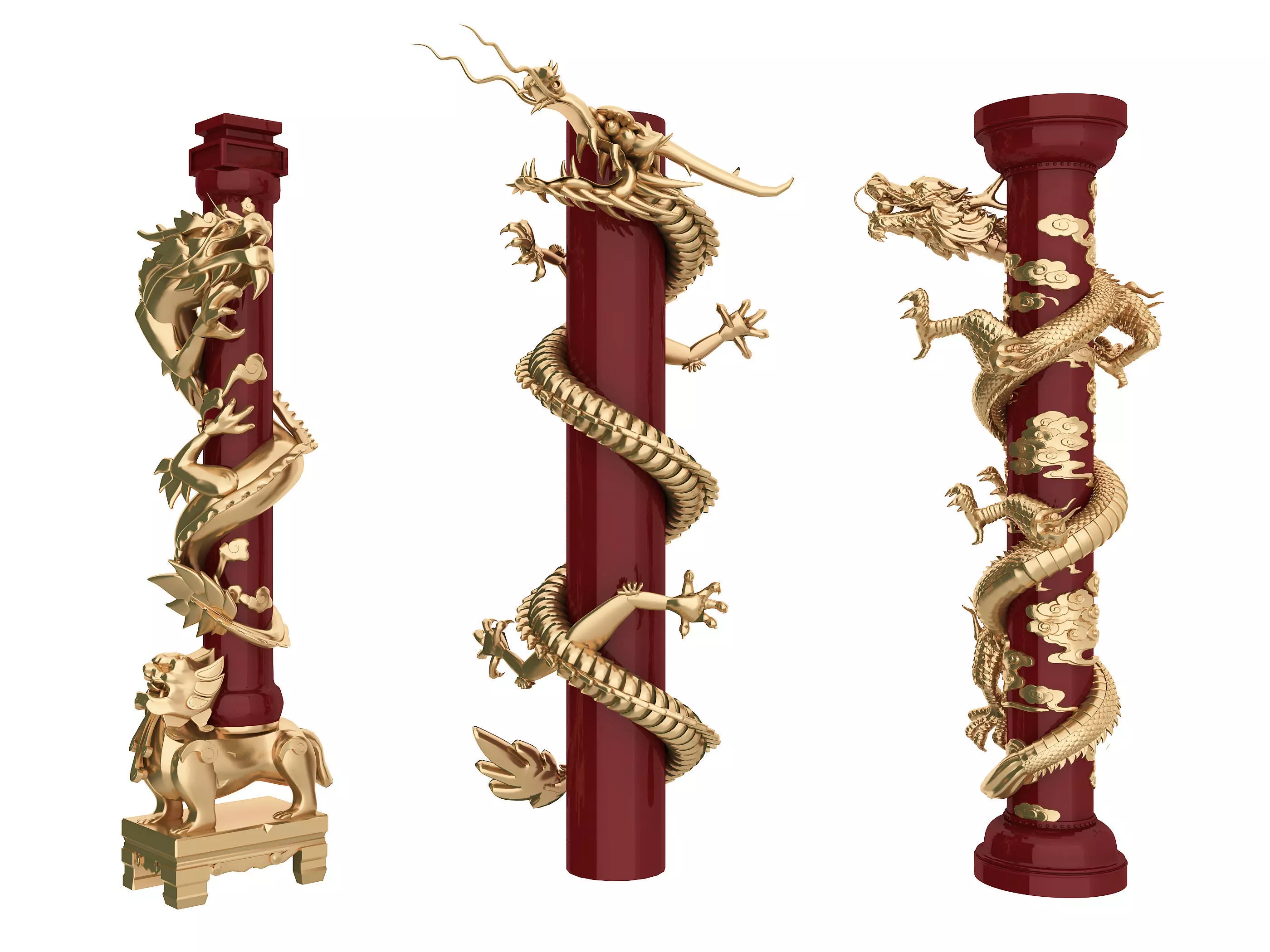 Chinese style pillars Low-poly 3D model_0
