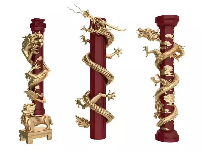 Chinese style pillars Low-poly 3D model