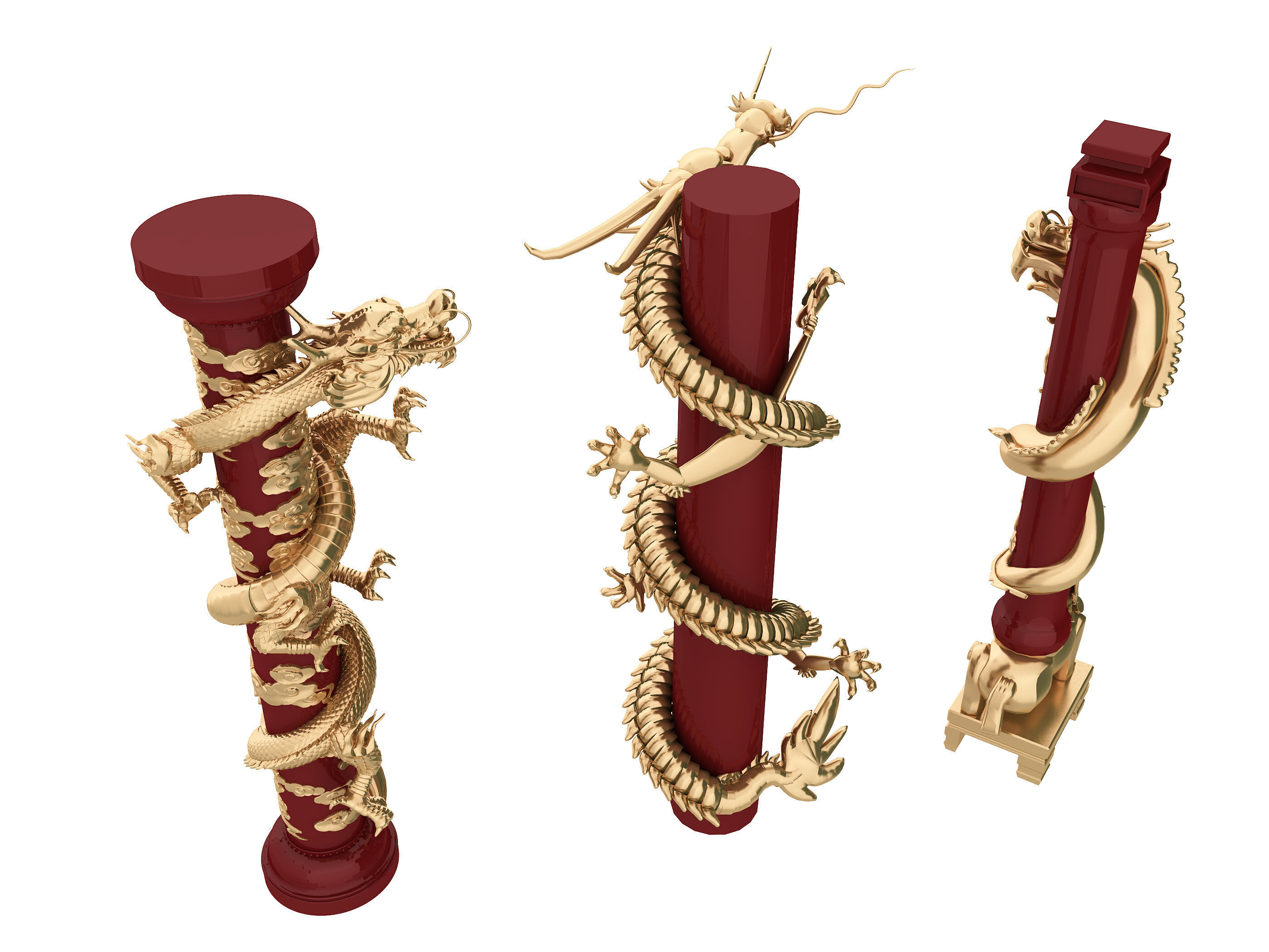 Chinese style pillars Low-poly 3D model_7