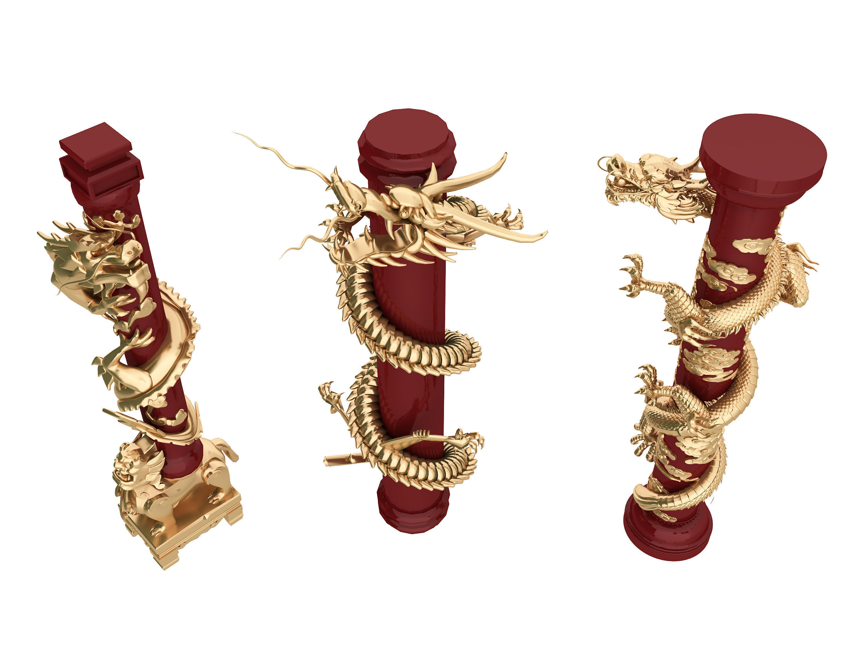 Chinese style pillars Low-poly 3D model_1