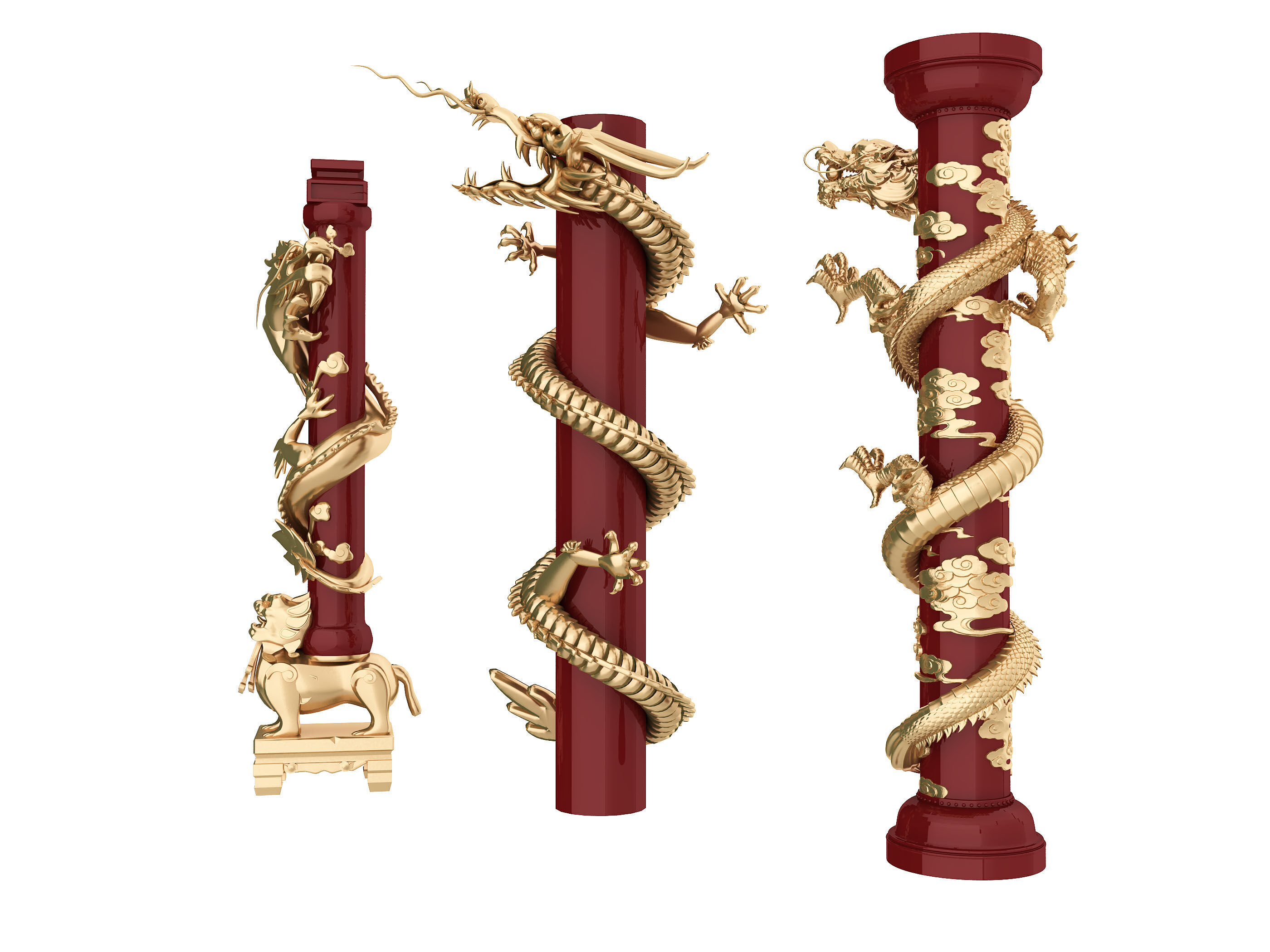 Chinese style pillars Low-poly 3D model_8