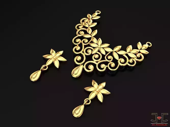 0238 - Full High Polist Gold Tanmaniya Pendent Set - JCADHub