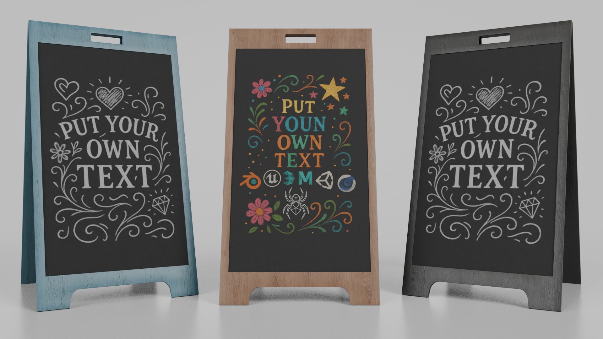 Complete Customizable Sidewalk Chalkboard Signs Bundle 3D Model Collection_46