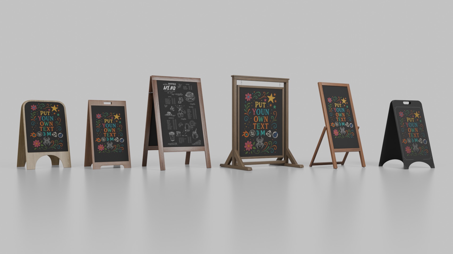 Complete Customizable Sidewalk Chalkboard Signs Bundle 3D Model Collection_13