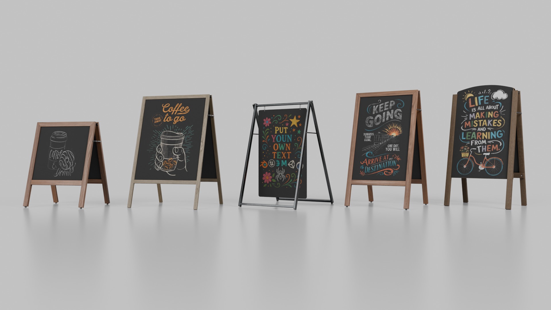 Complete Customizable Sidewalk Chalkboard Signs Bundle 3D Model Collection_14