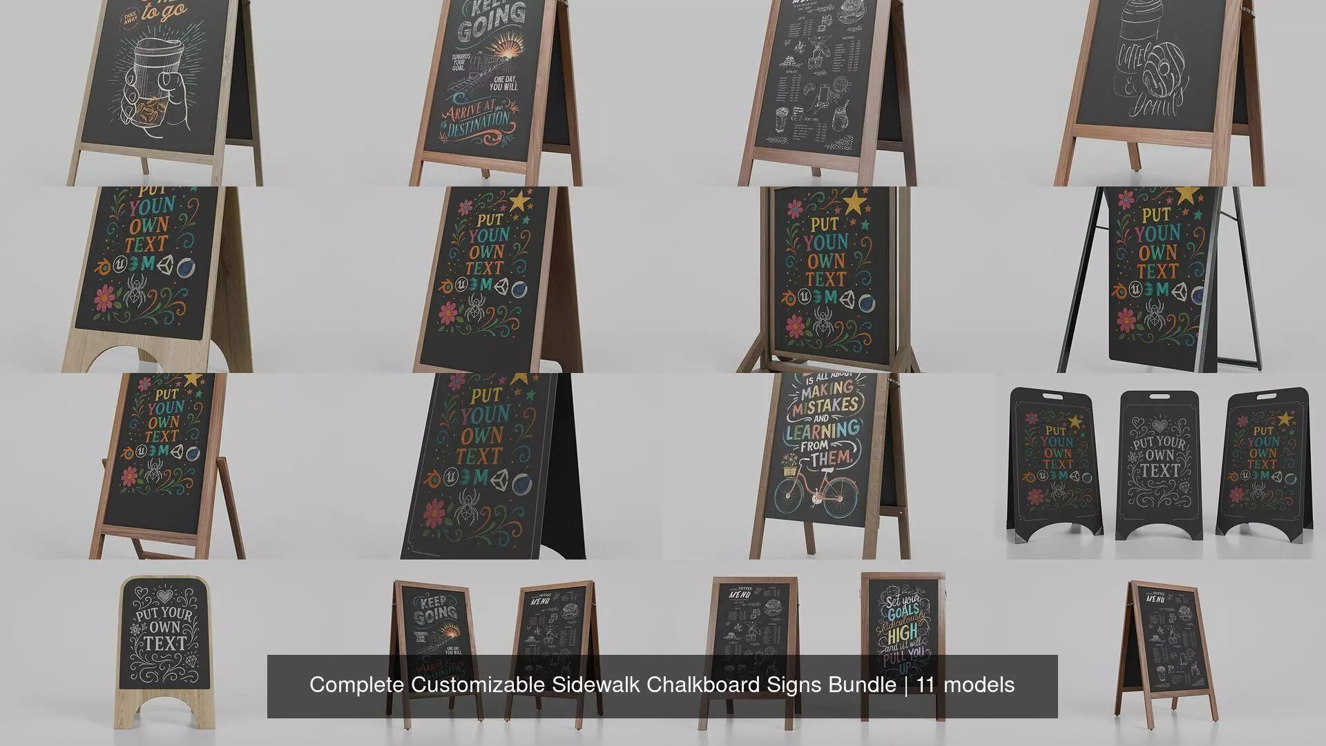 Complete Customizable Sidewalk Chalkboard Signs Bundle 3D Model Collection_12