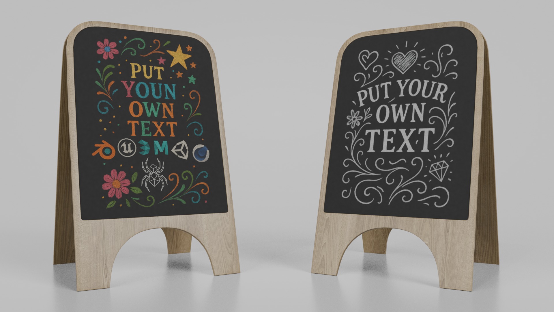 Complete Customizable Sidewalk Chalkboard Signs Bundle 3D Model Collection_50