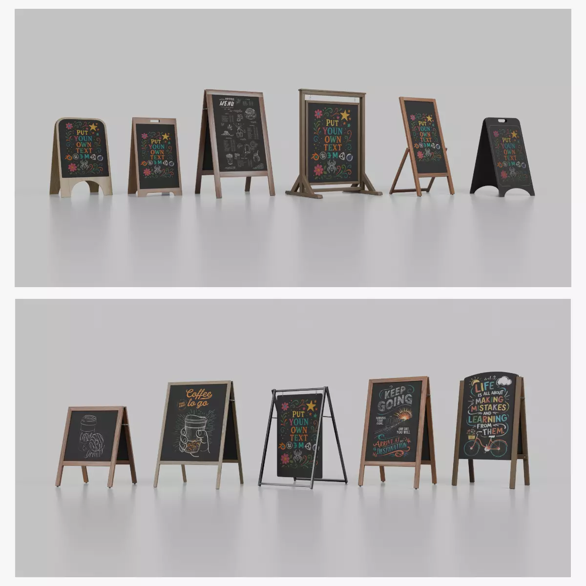Complete Customizable Sidewalk Chalkboard Signs Bundle 3D Model Collection_0