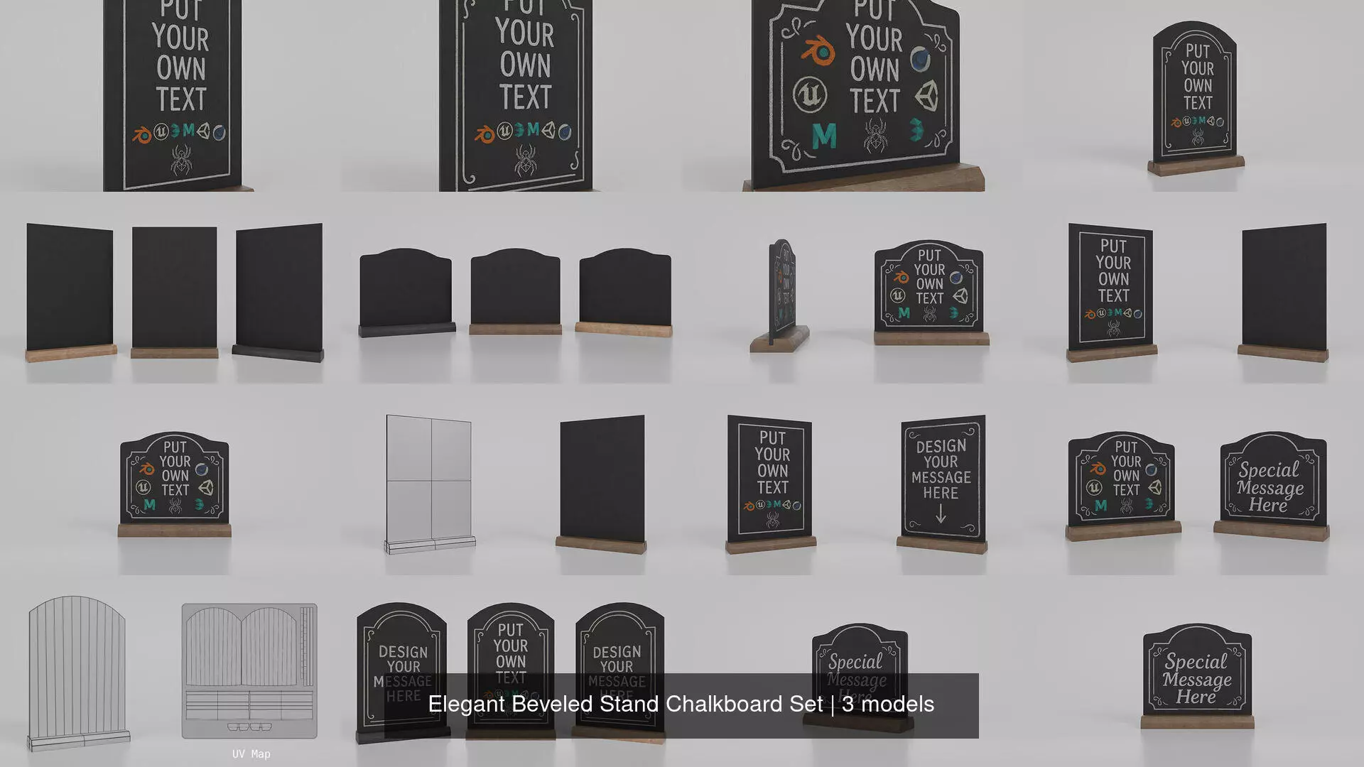 Elegant Beveled Stand Chalkboard Set 3D Model Collection_4