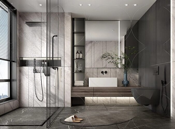Black White Gray Colors Interior Bathroom 3D Scene VRAY 3D model