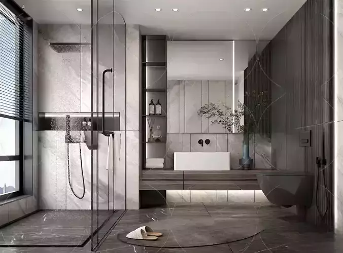Black White Gray Colors Interior Bathroom 3D Scene VRAY 3D model