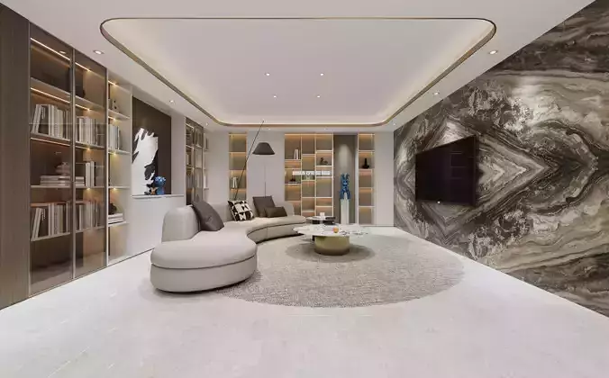 Modern Living Room Interior 3ds Max Corona Vray Bookshelves