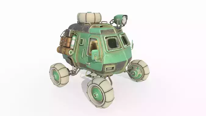 Future sci-fi retro planet exploration vehicle