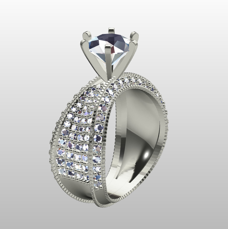 Gold Ring with Diamonds 3D print model_3