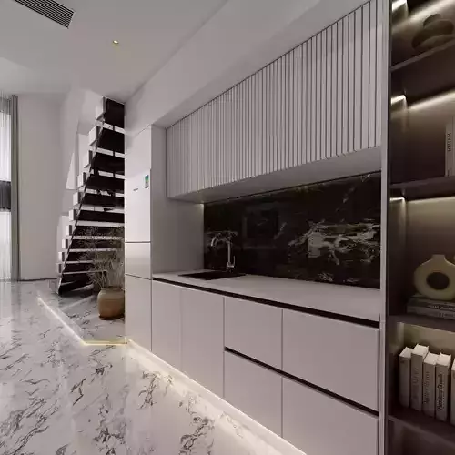 Modern Kitchen Dining Interior Scene 3ds Max Corona Marble Floor