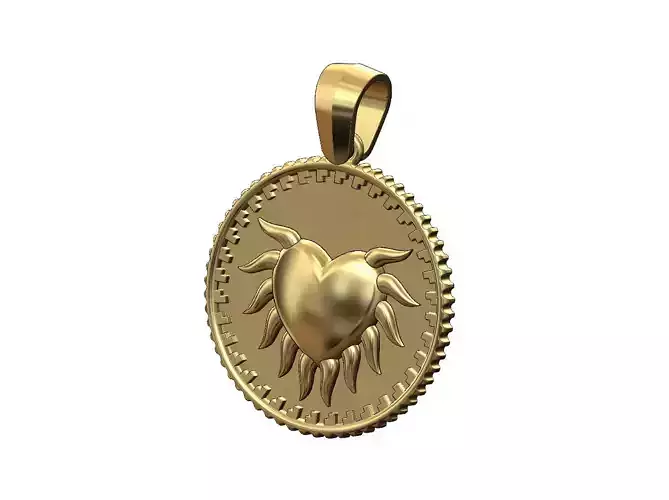 Sacred flaming horned heart notched pendant