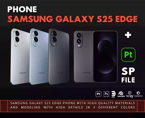 Samsung Galaxy S25 Edge-High-Quality Low-Poly 3D Model Low-poly 3D model