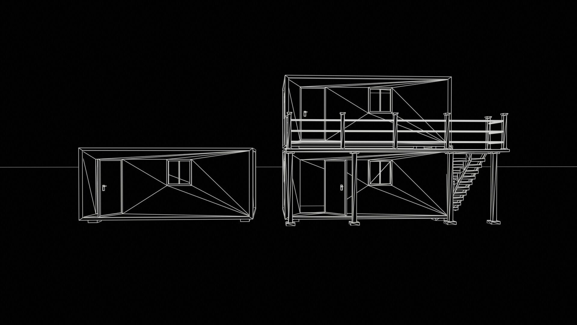 CONSTRUCTION SITE CONTAINER LIVING LOWPOLY PBR GAME READY  Low-poly 3D model_4