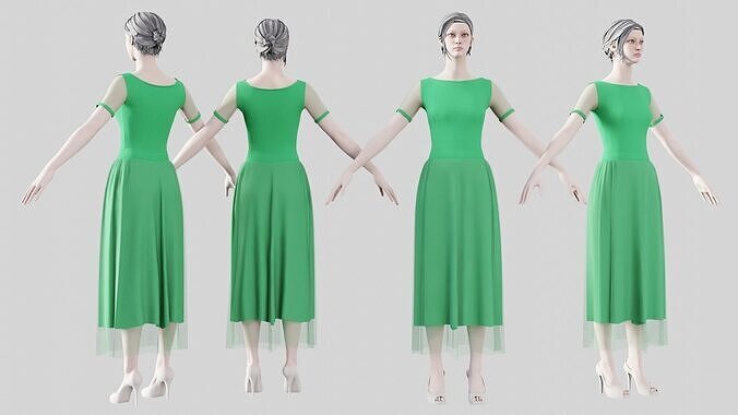 Dress 01 Bud Green Low-poly 3D model