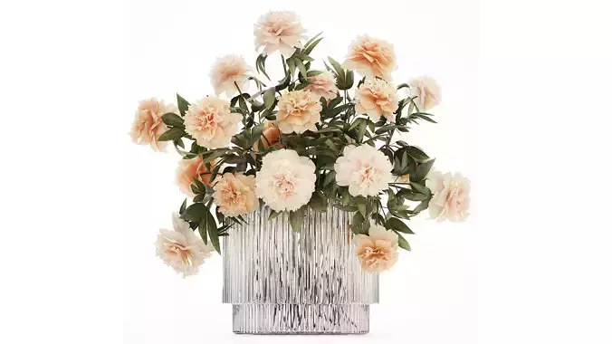 Beautiful Bouquet Glass Vase Peony Flowers 574