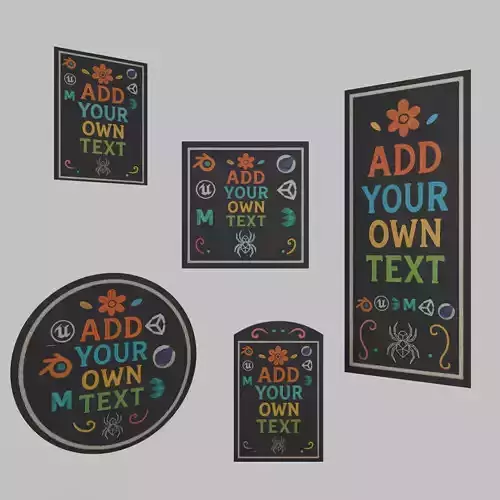 Customizable Wall-Mounted Blackboard - Complete Unframed Set 3D Model Collection