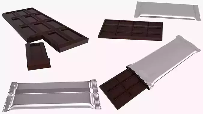 Chocolate Bar With Packaging  Broken Chocolate 3D model