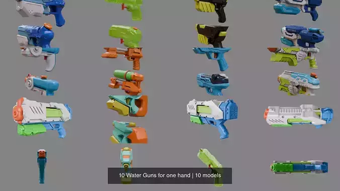 10 Water Guns for one hand 3D Model Collection