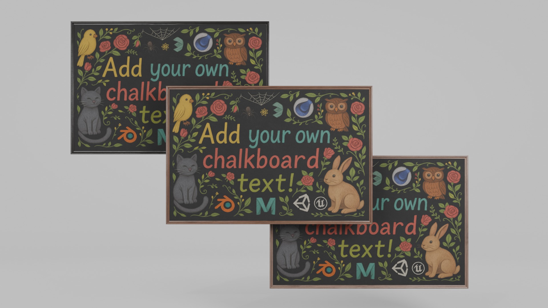 Classic Wall-Mounted Rectangular Blackboard Set 3D Model Collection_10