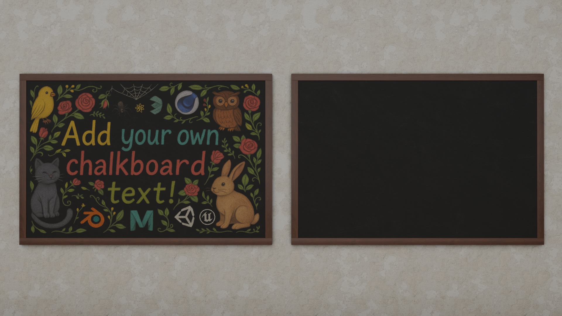 Classic Wall-Mounted Rectangular Blackboard Set 3D Model Collection_25
