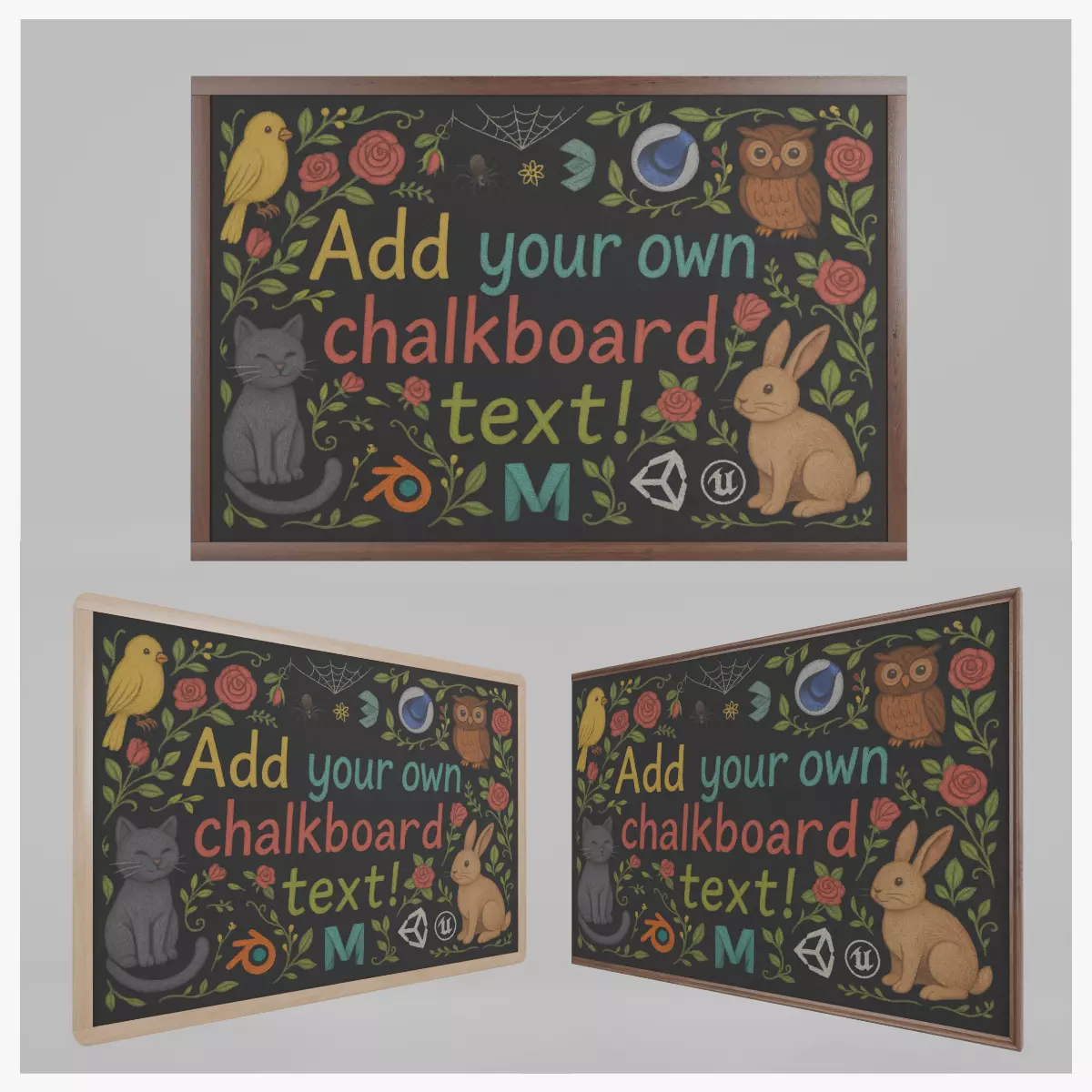 Classic Wall-Mounted Rectangular Blackboard Set 3D Model Collection_0