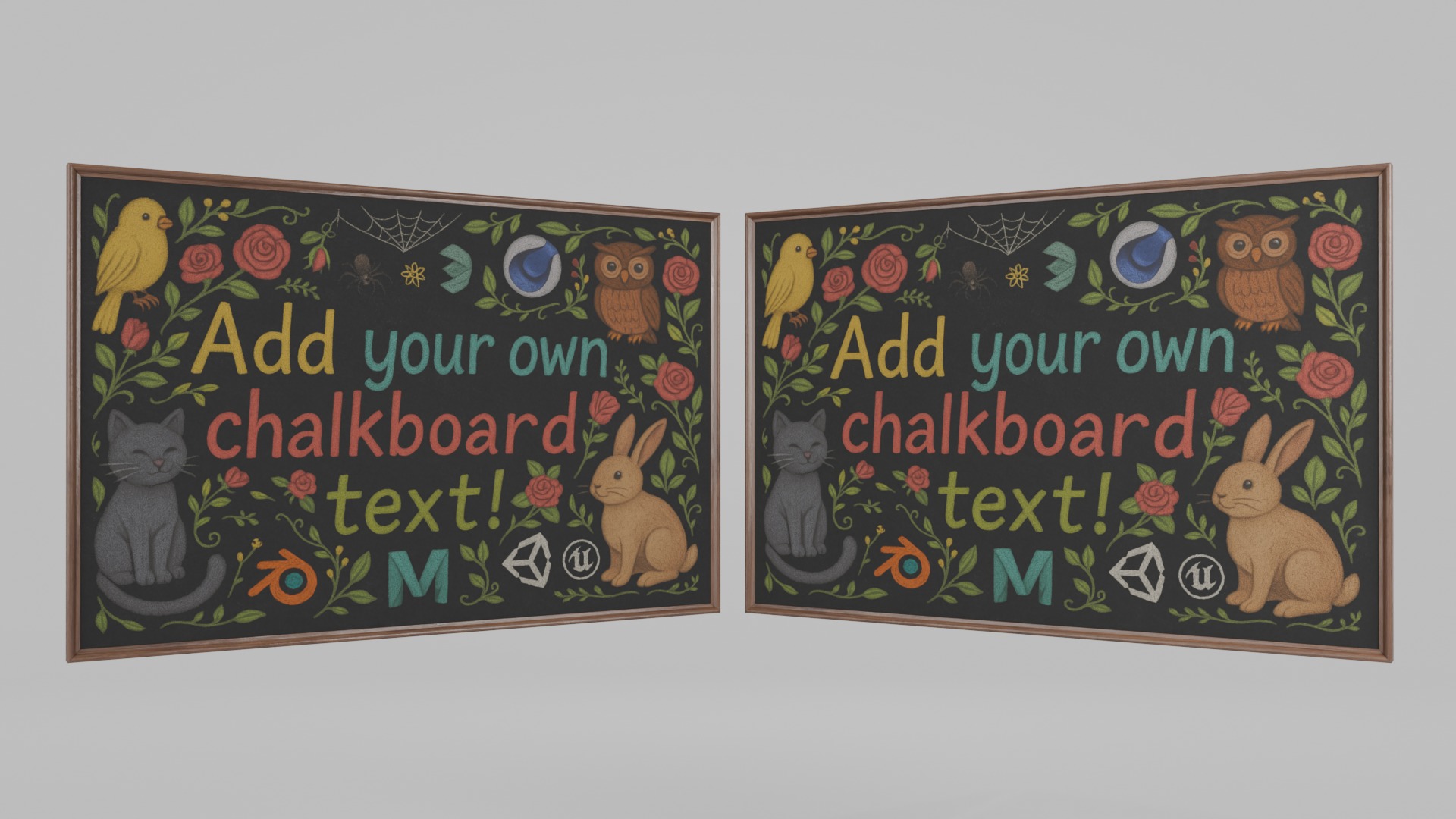 Classic Wall-Mounted Rectangular Blackboard Set 3D Model Collection_9