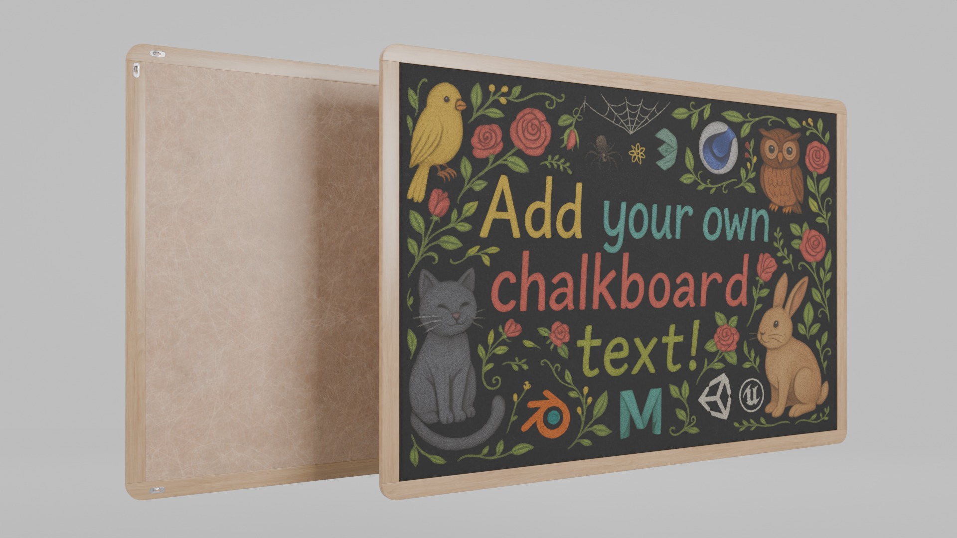 Classic Wall-Mounted Rectangular Blackboard Set 3D Model Collection_15