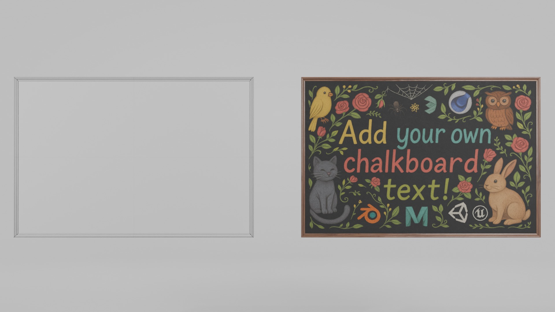 Classic Wall-Mounted Rectangular Blackboard Set 3D Model Collection_11