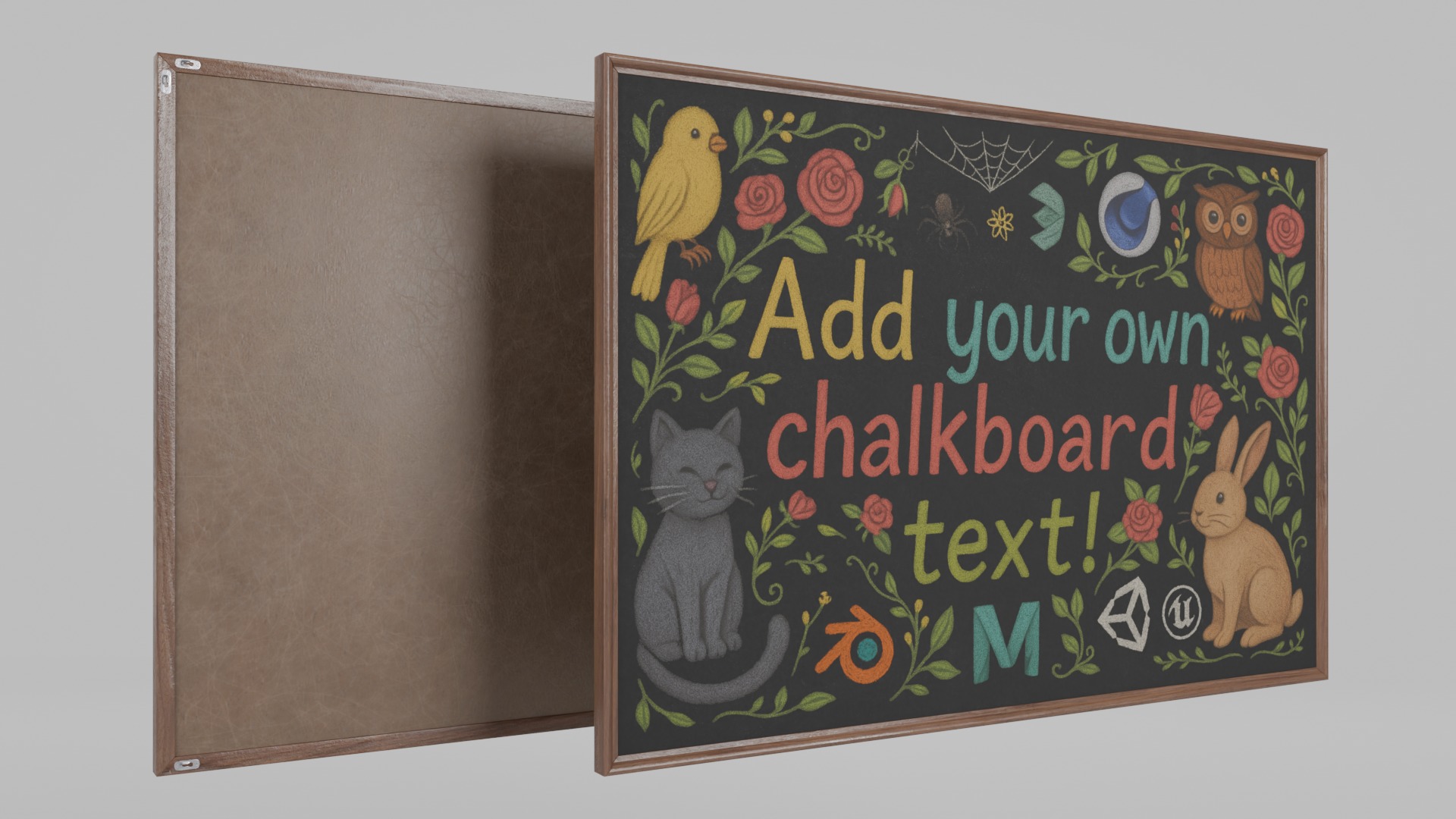 Classic Wall-Mounted Rectangular Blackboard Set 3D Model Collection_6