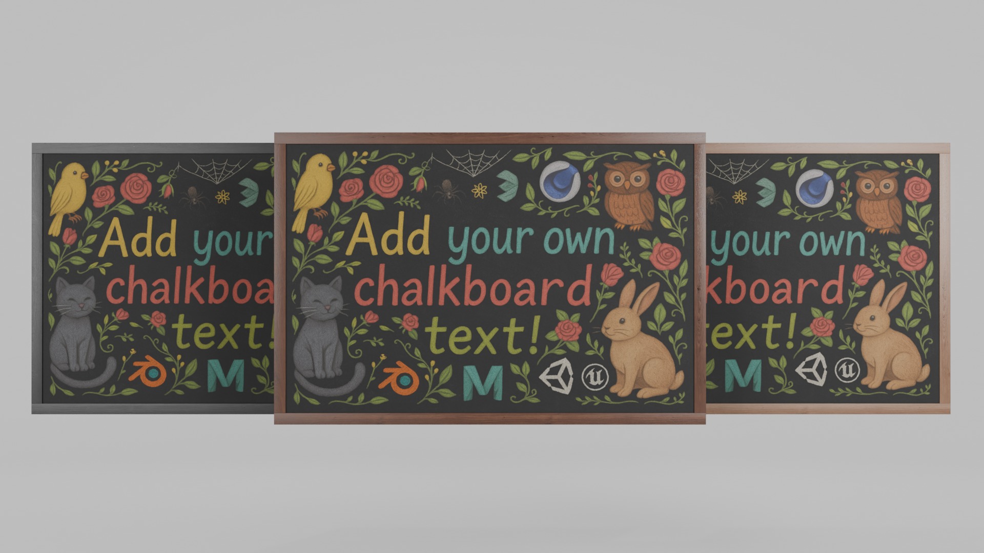 Classic Wall-Mounted Rectangular Blackboard Set 3D Model Collection_26