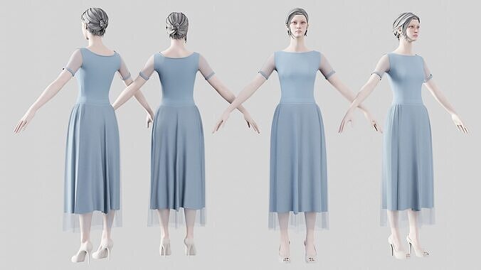 Dress 01 Light Blue Low-poly 3D model